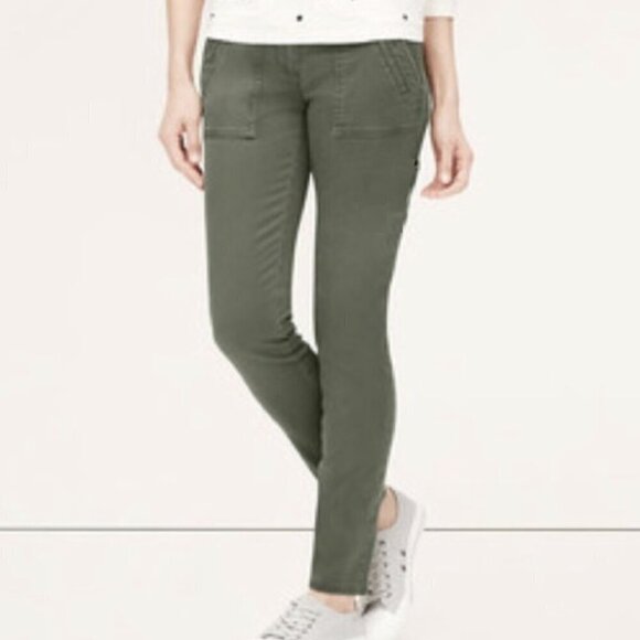 ANN TAYLOR LOFT Outlet Modern Skinny Ankle Olive Green Cropped Crop Jeans Pants - Picture 1 of 16